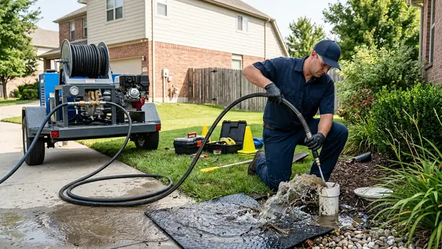 Professional hydro jetting clearing clogged main drain